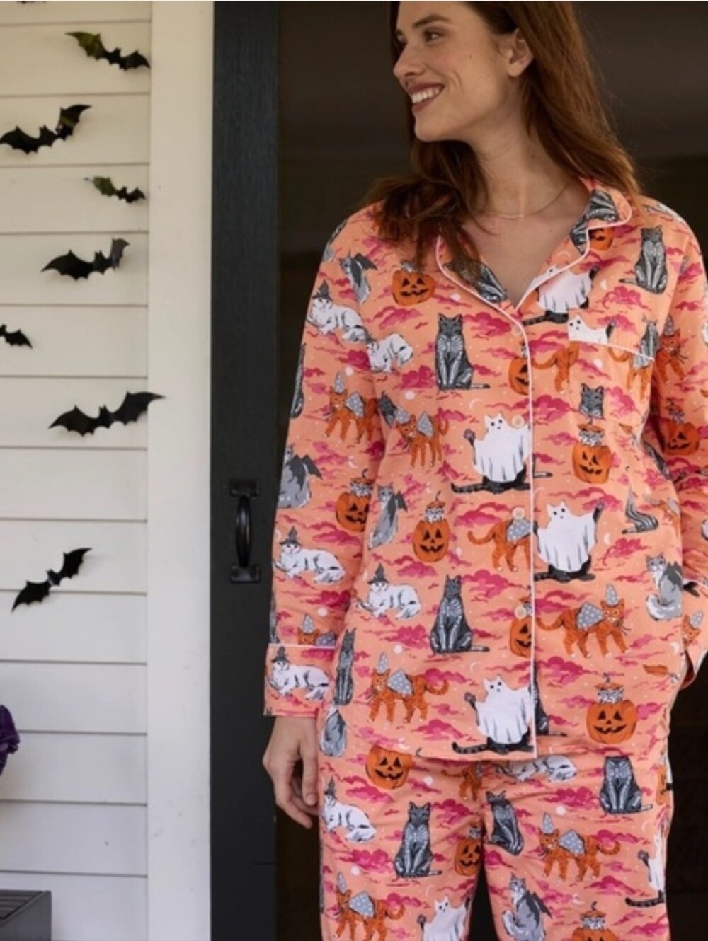 Printfresh Long PJ Set In Halloween Housecats - Picture 3 of 7